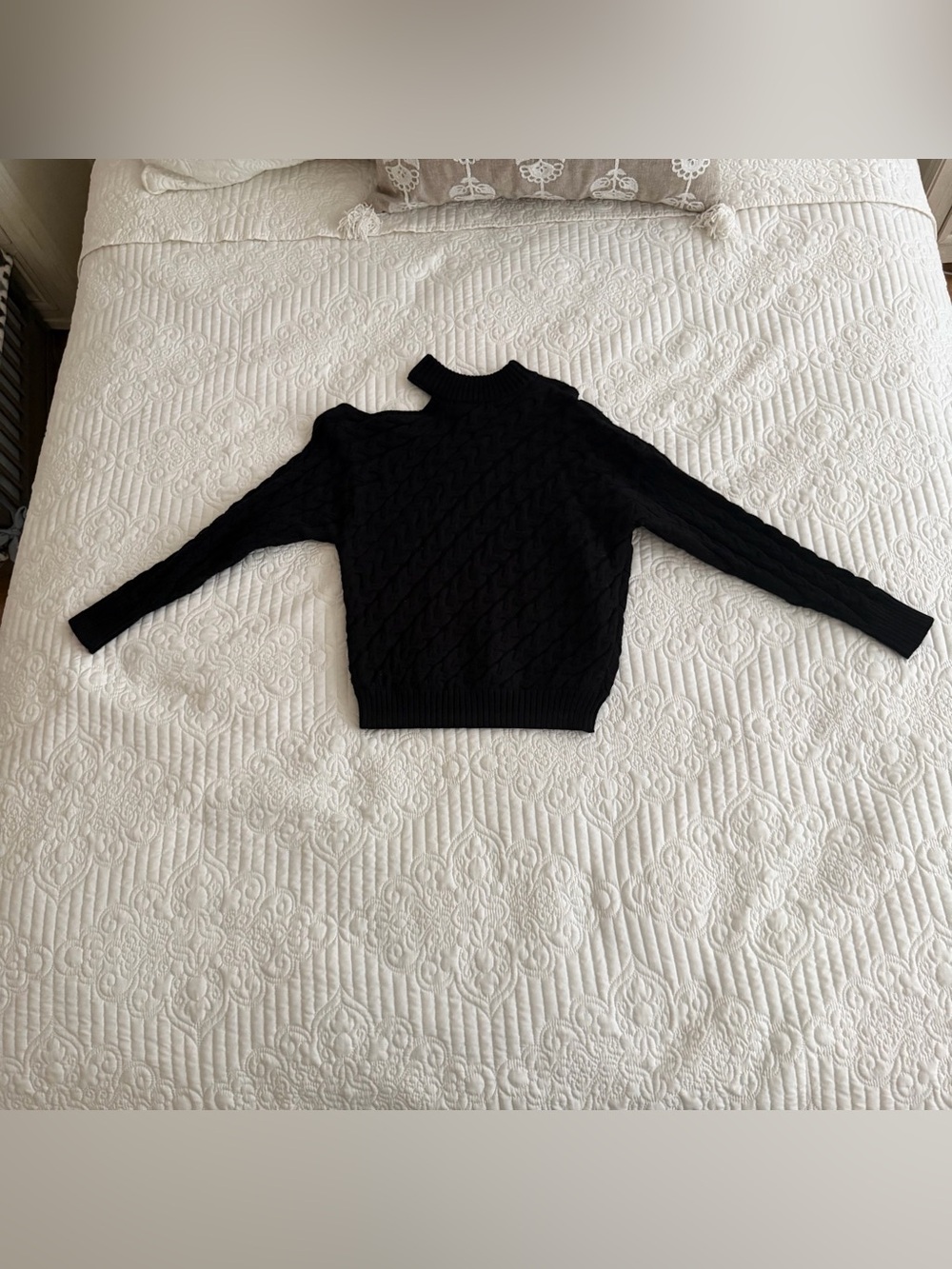 For The Republic Black Cable Knit Asymmetric Cold Shoulder Sweater Size M